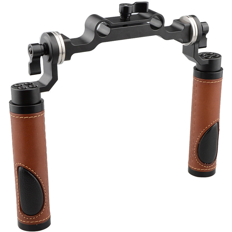 CAMVATE ARRI-Style Leather Rosette Handle Grip & 15mm Rod Clamp Railblock for DSLR Shoulder Rig (2 Handles)