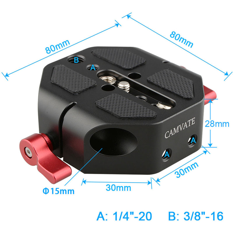 CAMVATE Baseplate with 7.9" 15mm Rods for Select Canon/Sony Cameras (Red Wingnut)