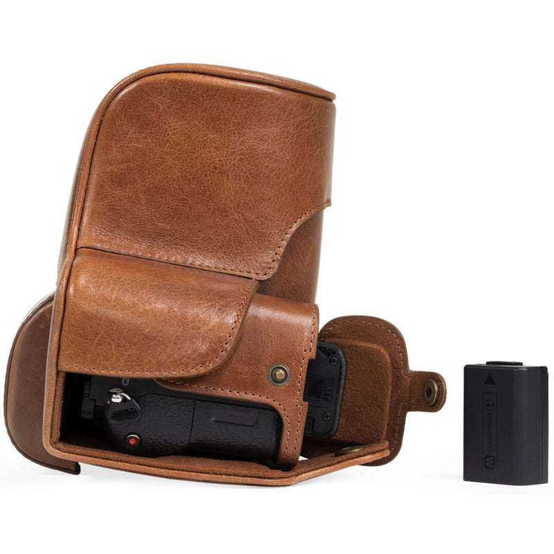 MegaGear Ever Ready Half-Bottom Protective Leather Case for Sony Alpha A7S II, A7R II, A7 II (Dark Brown)