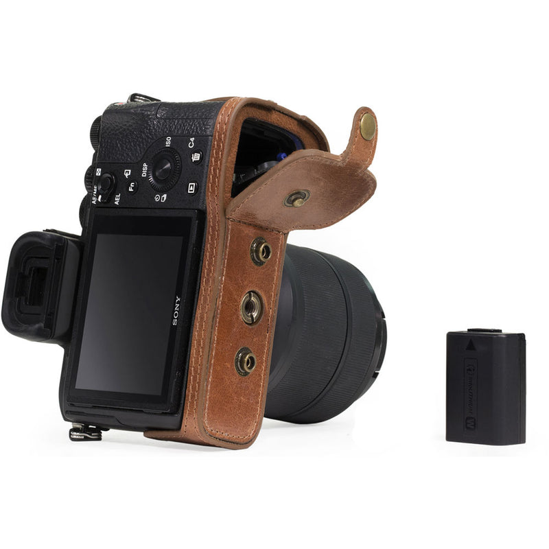 MegaGear Ever Ready Half-Bottom Protective Leather Case for Sony Alpha A7S II, A7R II, A7 II (Dark Brown)