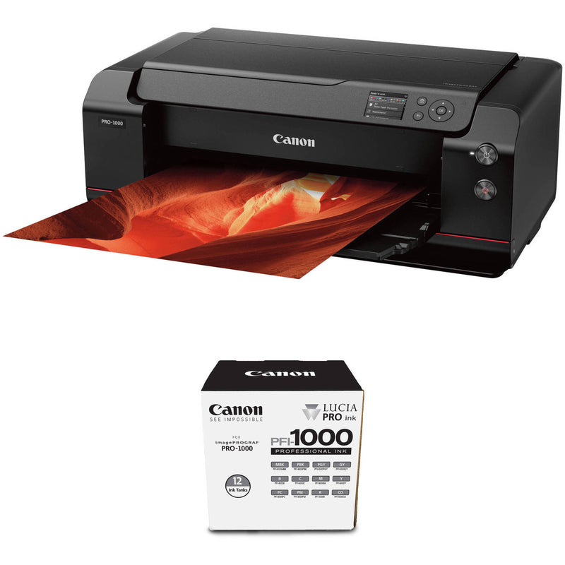 Canon imagePROGRAF PRO-1000 17" Professional Photographic Inkjet Printer with Extra Ink Tank Set Kit