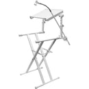 Odyssey Innovative Designs X-Stand Combo Dual Tier Heavy-Duty Folding Stand with Microphone Boom & Laptop/Gear Shelf (White)