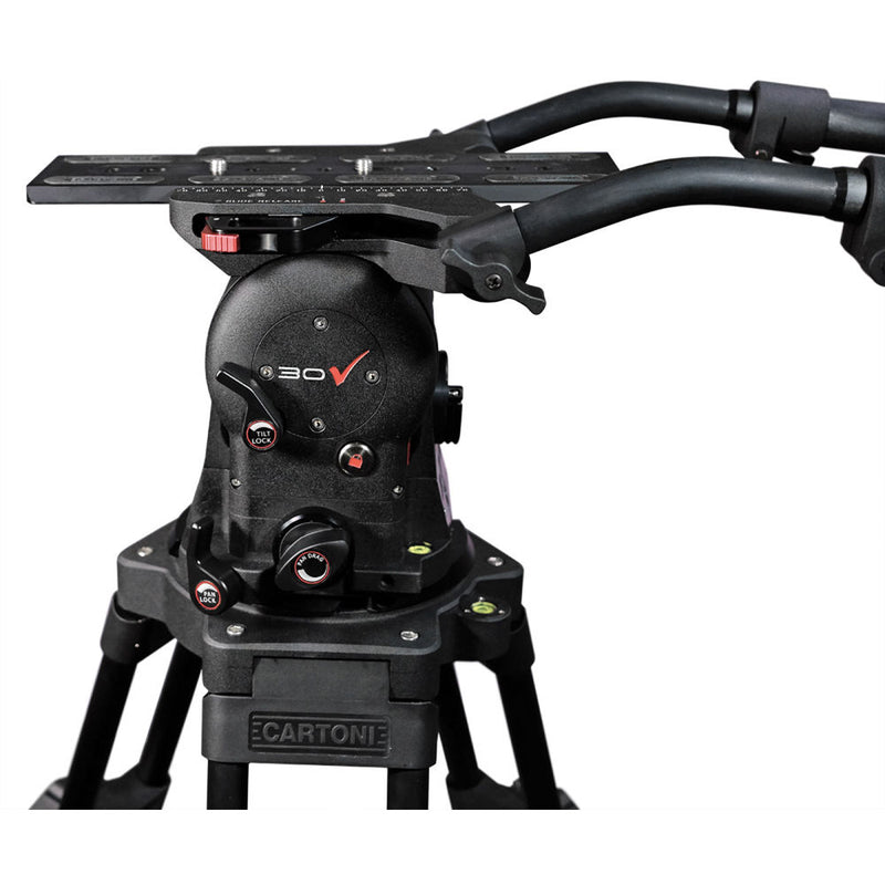 Cartoni Master 30 Head, 2PB, 1 Stage Alminum Tripod With Mid-Level Spreader Pivoting Feet