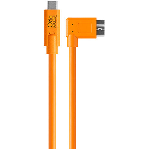 Tether Tools TetherPro USB Type-C Male to Micro-USB 3.0 Type B Male Cable (15', Orange, Right-Angle)