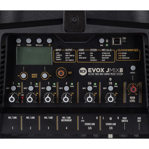 RCF EVOX JMIX8 Active 12" 2-Way 1400W Portable Line Array PA System with 8-Input Mixer (Black)