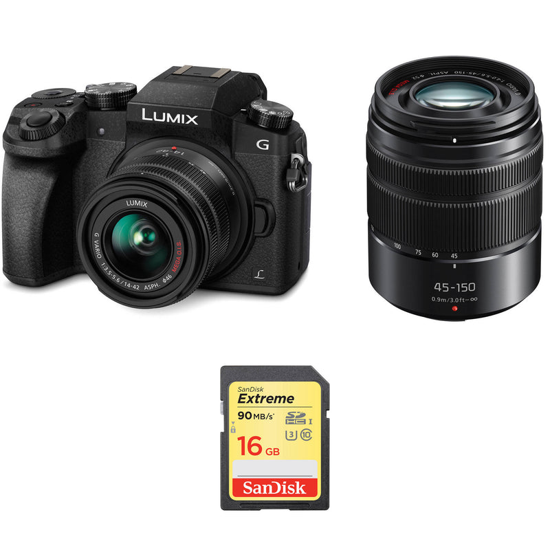 Panasonic Lumix DMC-G7 Mirrorless Micro Four Thirds Digital Camera with 14-42mm and 45-150mm Lenses Kit (Black)