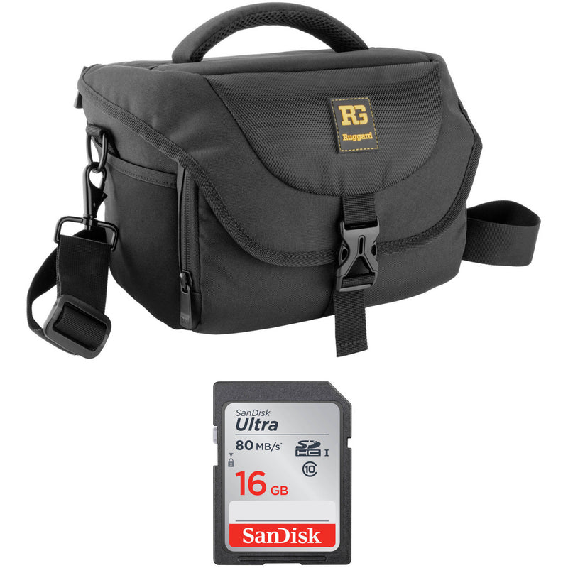 B&H Photo Video Ruggard Commando 36 DSLR Shoulder Bag and 16GB SDHC Class 10 UHS-1 Memory Card Kit