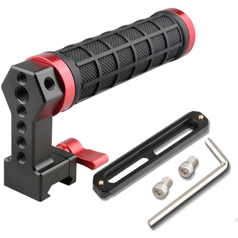 CAMVATE Quick Release Black Rubber Grip Handle with 100mm NATO Rail (Red Wingnut)