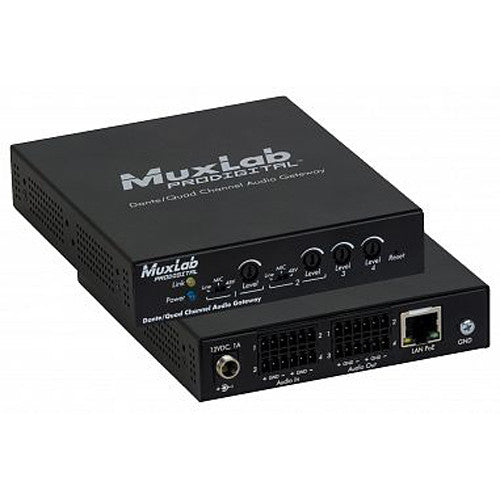 MuxLab Dante/Quad Channel Audio PoE Gateway