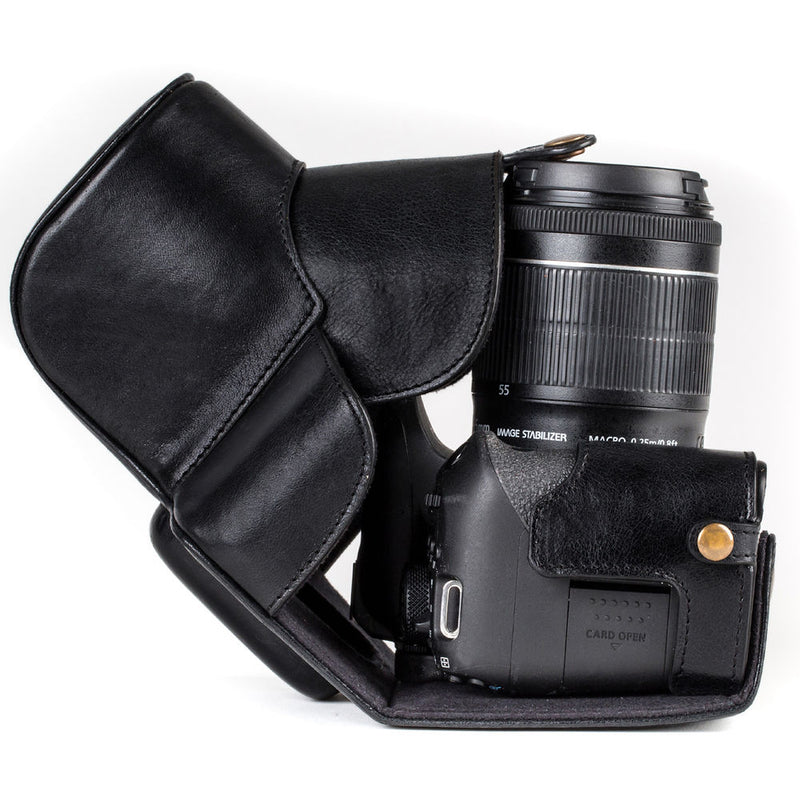 MegaGear Ever Ready Leather Case with Strap for Canon EOS Rebel T7i, 800D, Kiss X9i, 77D, 9000D and 18-55mm (Black)