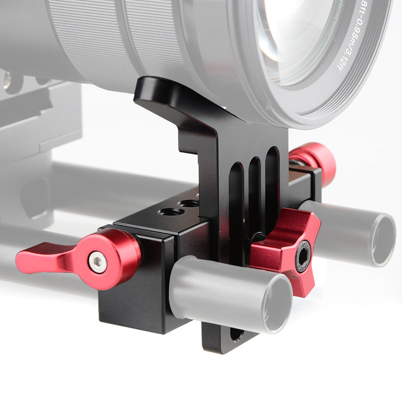 CAMVATE Adjustable Lens Support for 15mm Rods (Red Knobs)
