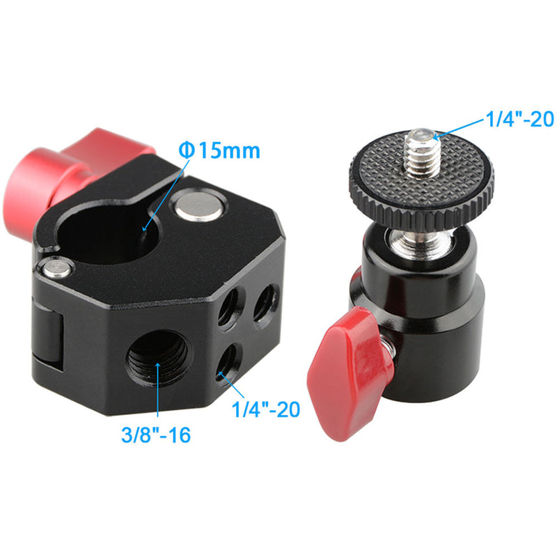 CAMVATE 15mm Quick Release Rod Clamp to Mini Ball Head Mount