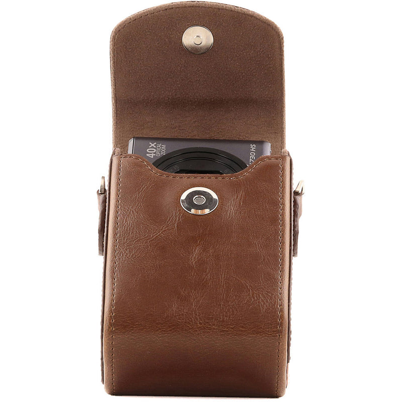 MegaGear Leather Camera Case with Strap for Panasonic Lumix ZS200, TZ200, Leica C-Lux (Dark Brown)