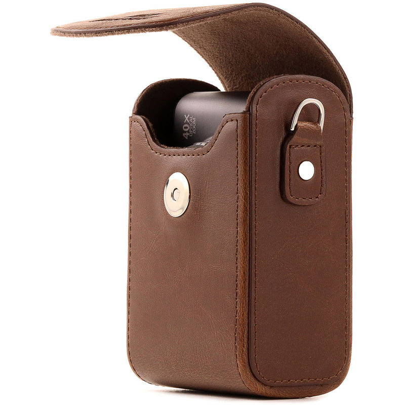 MegaGear Leather Camera Case with Strap for Panasonic Lumix ZS200, TZ200, Leica C-Lux (Dark Brown)