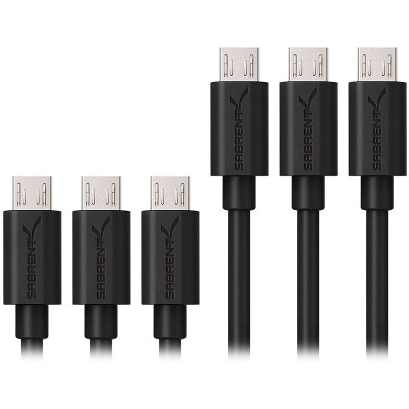 Sabrent USB 2.0 to Micro USB Sync and Charge Cable 3x1' + 3x3' (Black)