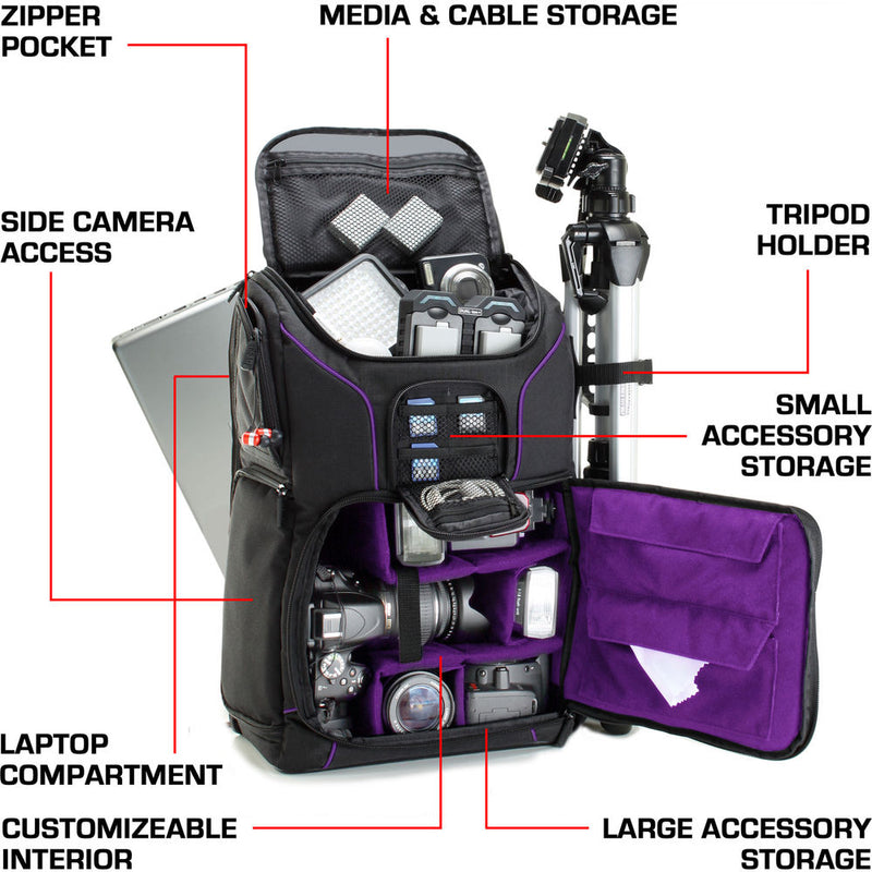 USA GEAR S17 DSLR Camera Backpack (Purple)