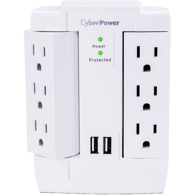 CyberPower Wall Tap with 1200 Joules Surge Protector, 2 USB 2.4A Shared, 6 Swivel Outlet (White)