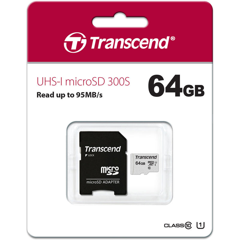 Transcend 64GB 300S UHS-I microSDXC Memory Card with SD Adapter