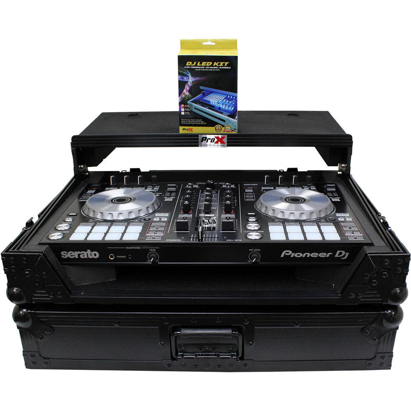 ProX Flight Case for Pioneer DDJ-SR2 Controller with Laptop Shelf and LED Kit (Black-on-Black)