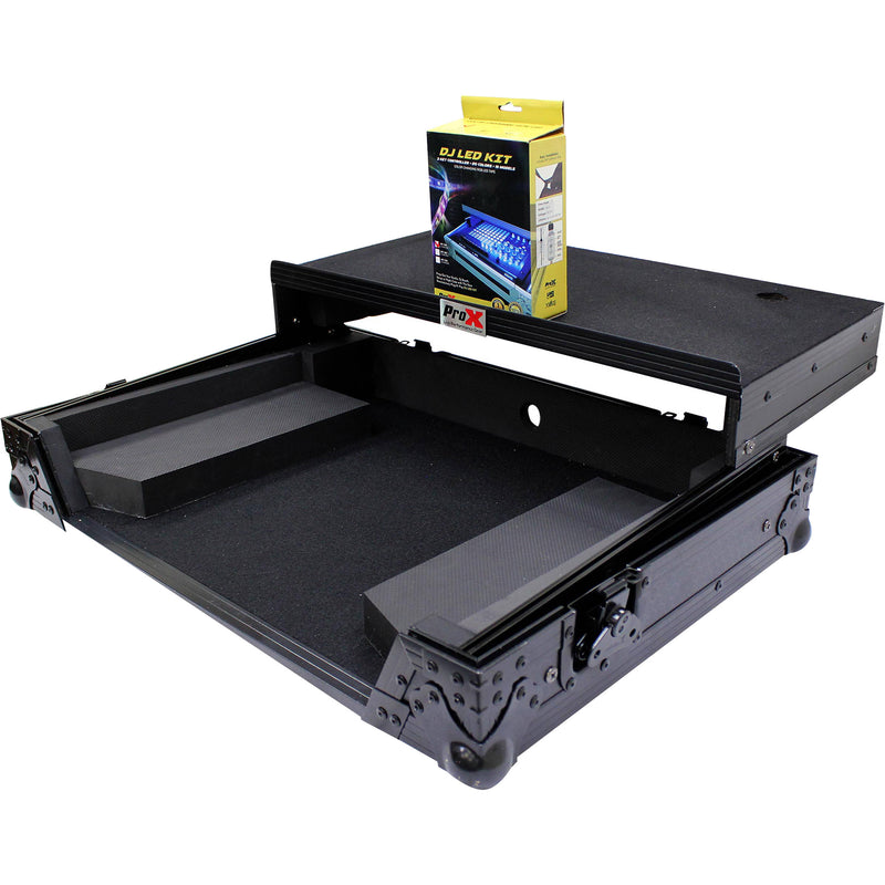 ProX Flight Case for Pioneer DDJ-SR2 Controller with Laptop Shelf and LED Kit (Black-on-Black)