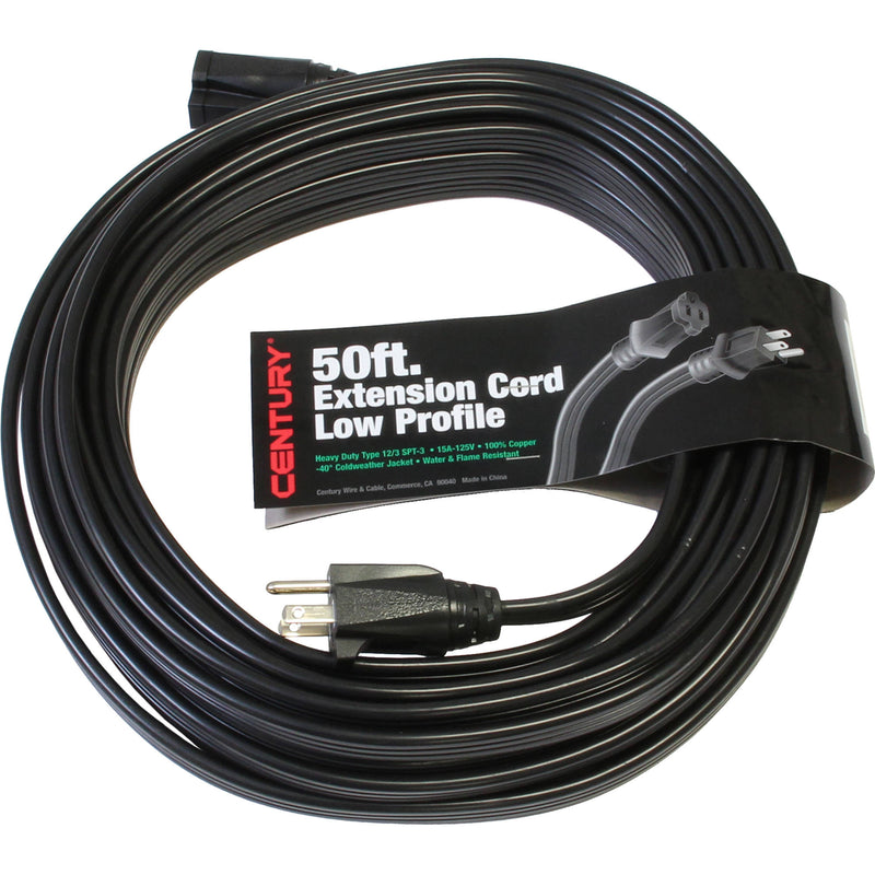 Century Wire and Cable 12 AWG Flat SPT-3 Extension Cord (50', Black)