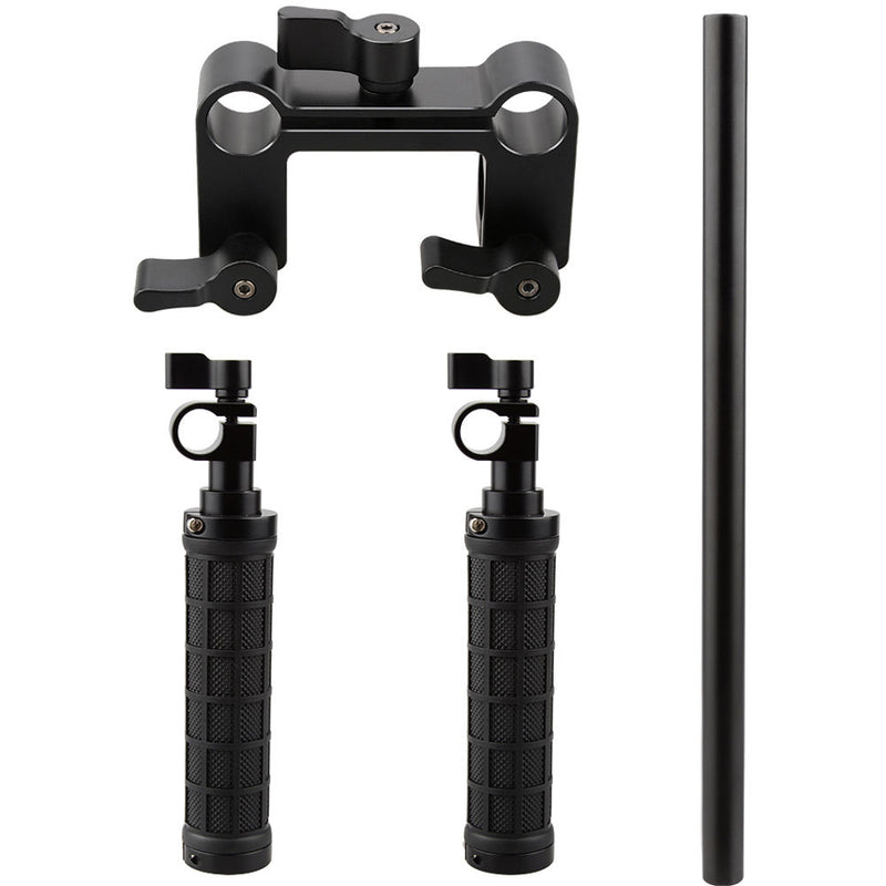 CAMVATE 15mm Rod and Rod Clamp with Two Handgrips Support Kit (Black Levers)