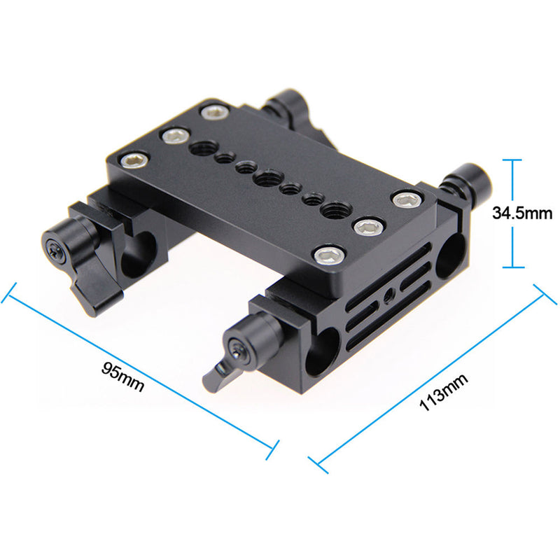 CAMVATE Tripod Mounting Plate with Dual 15mm Rod Blocks (Black Locking Levers)