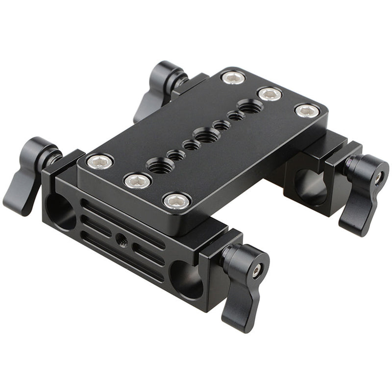 CAMVATE Tripod Mounting Plate with Dual 15mm Rod Blocks (Black Locking Levers)