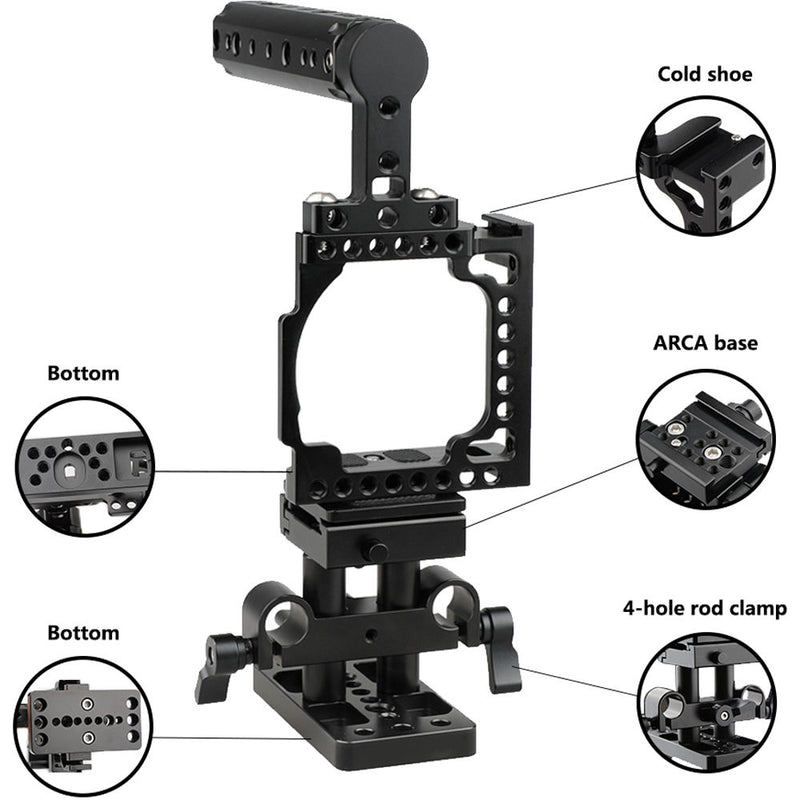 CAMVATE Camera Cage with Cheese Handle & Quick Release Baseplate for a6500/a6300/a6000