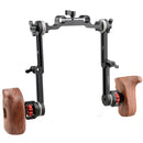 CAMVATE Right & Left Wooden Handgrips with Rosette Extension Arms & 15mm Clamp