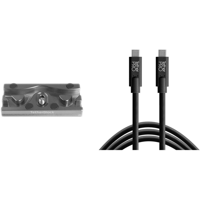 Tether Tools TetherPro USB Cable with TetherBLOCK Quick Release Plate Kit (USB Type-C Male to USB Type-C Male, Black)