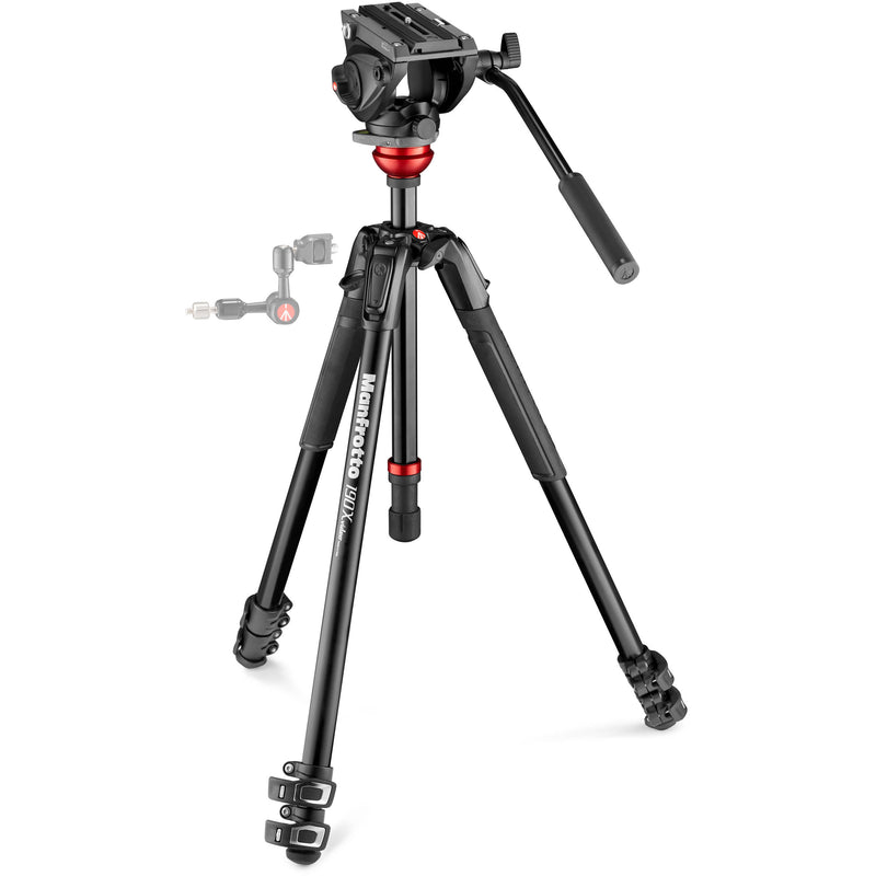 Manfrotto 500 Fluid Video Head with 190X Video Aluminum Tripod & Leveling Column Kit