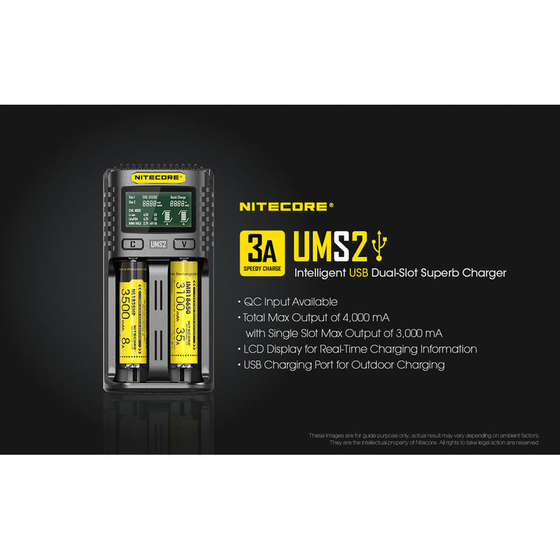 Nitecore UMS2 Intelligent USB Dual-Slot Superb Battery Charger