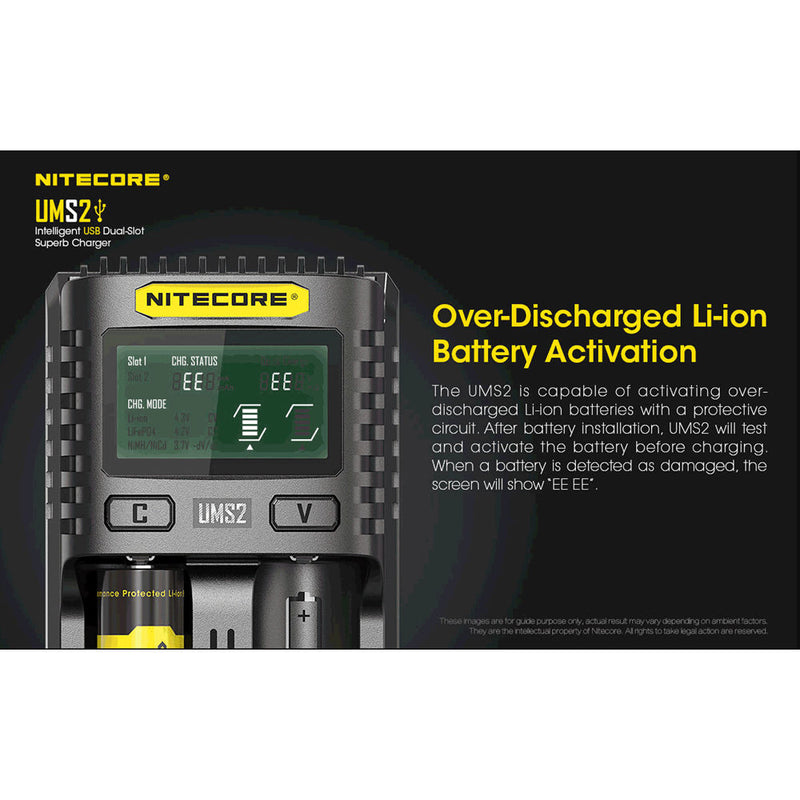 Nitecore UMS2 Intelligent USB Dual-Slot Superb Battery Charger