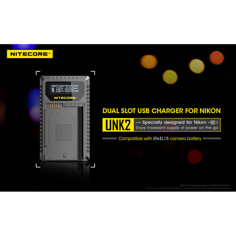 Nitecore UNK2 Dual-Slot USB Charger for Nikon EN-EL15 Batteries