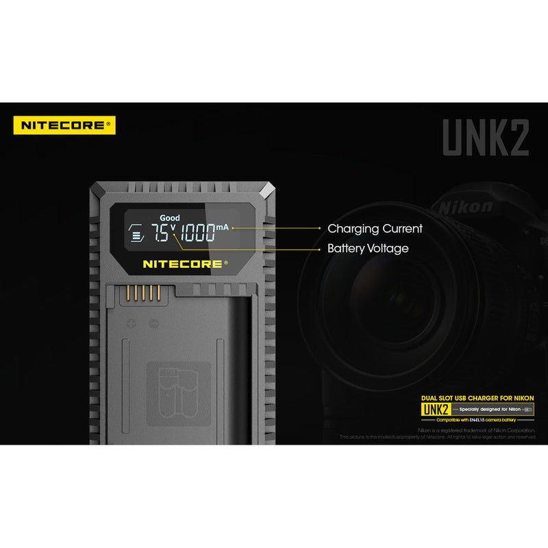 Nitecore UNK2 Dual-Slot USB Charger for Nikon EN-EL15 Batteries