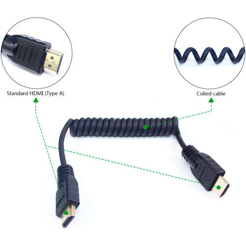 LanParte HDMI (Type-A) Male to HDMI (Type-A) Male Coiled Cable (11.8 to 21.6")