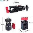 CAMVATE 15mm Rod Clamp With Mini Ball Head Mount (Red Lever)