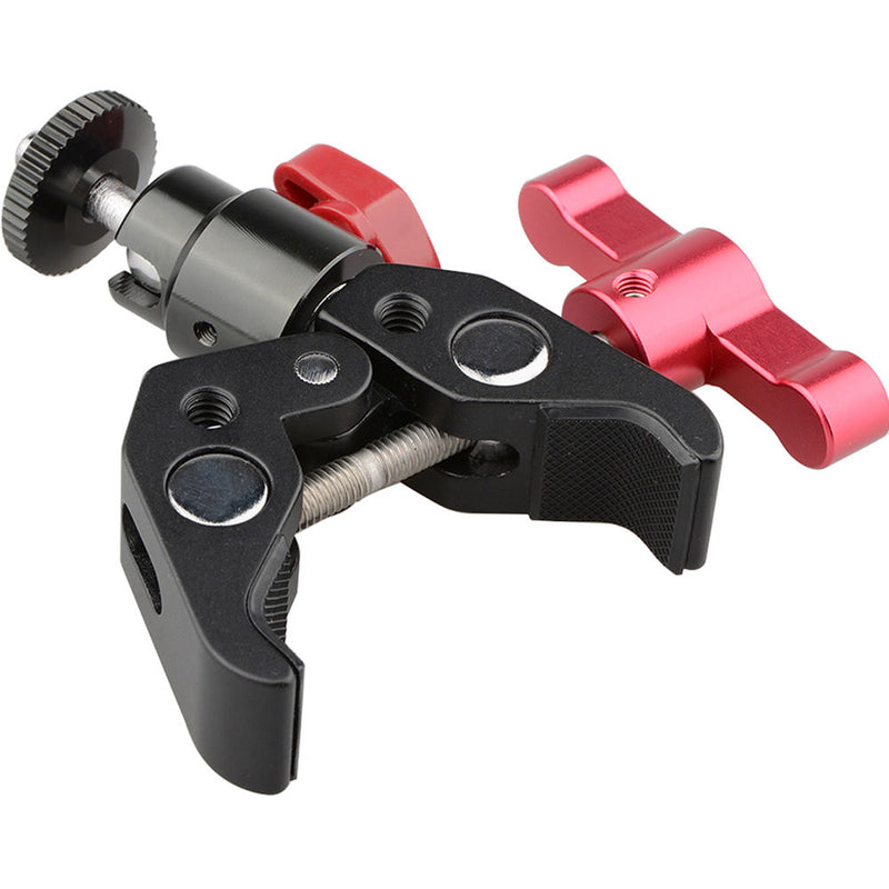 CAMVATE Super Clamp With 1/4"-20 Screw Ball Head Mount (Red T-Handle)