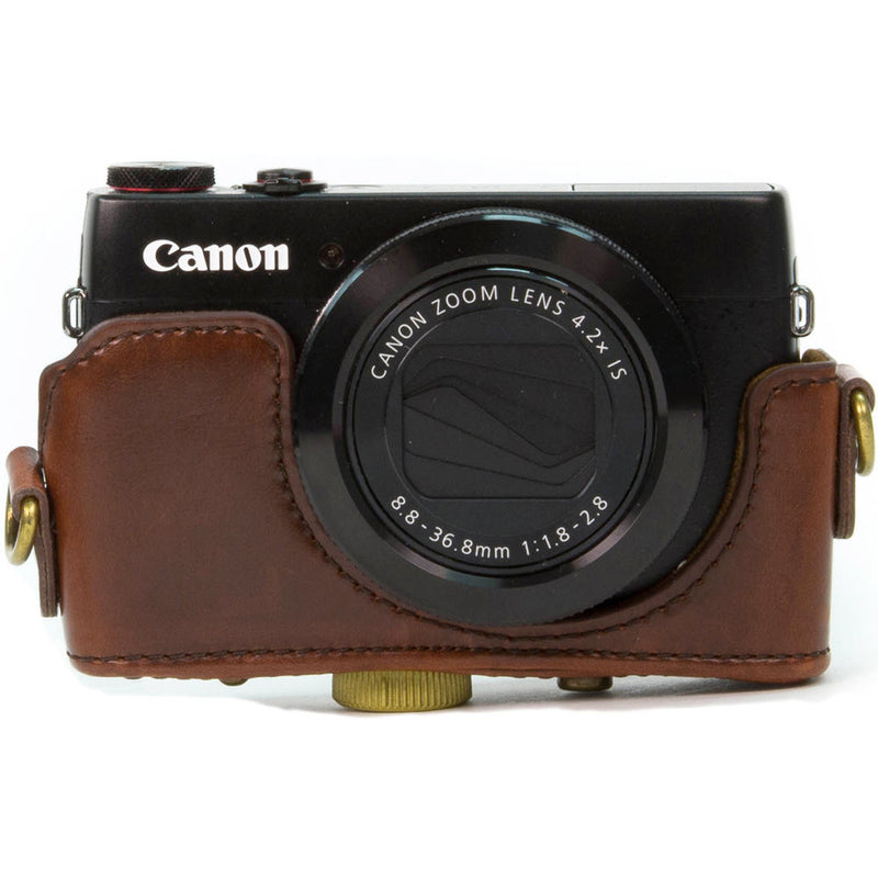 MegaGear Ever Ready PU Leather Camera Case with Strap for Canon PowerShot G7 X (Dark Brown)