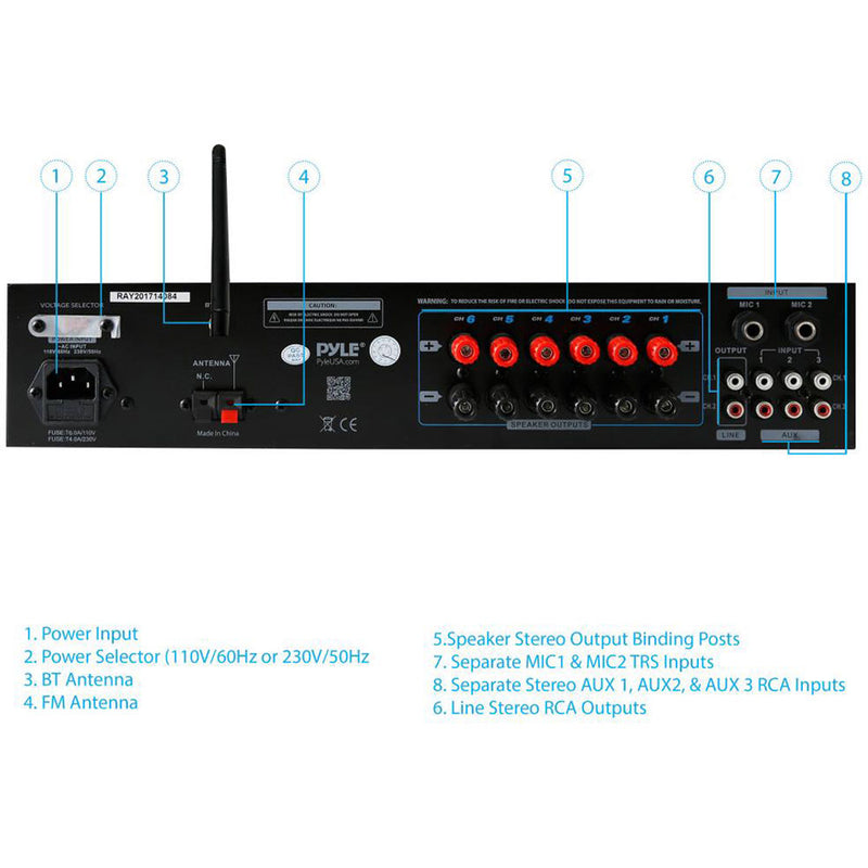 Pyle Pro PT6000CH 6-Channel Receiver with Bluetooth