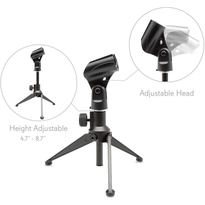 Pyle Pro Desktop Microphone Stand & Compact Table Tripod Mic Holder Mount with Height Adjustment