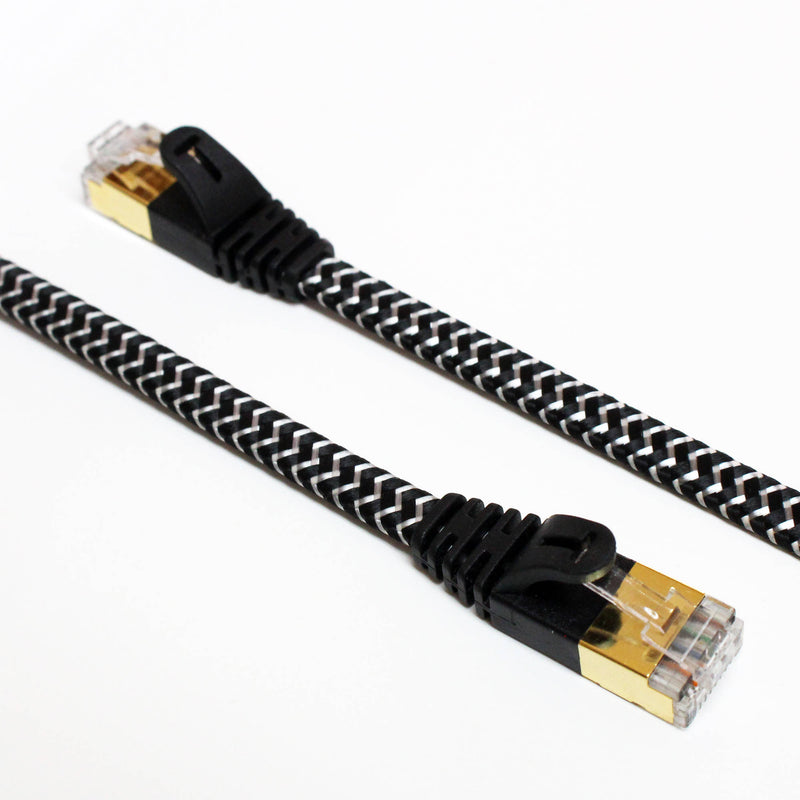 Tera Grand CAT-7 10 Gigabit Ultra Flat Ethernet Patch Braided Cable, 6' (Black,White)