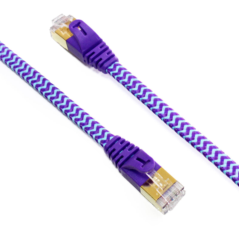 Tera Grand CAT-7 10 Gigabit Ultra Flat Ethernet Patch Braided Cable, 25' (Purple,Blue)