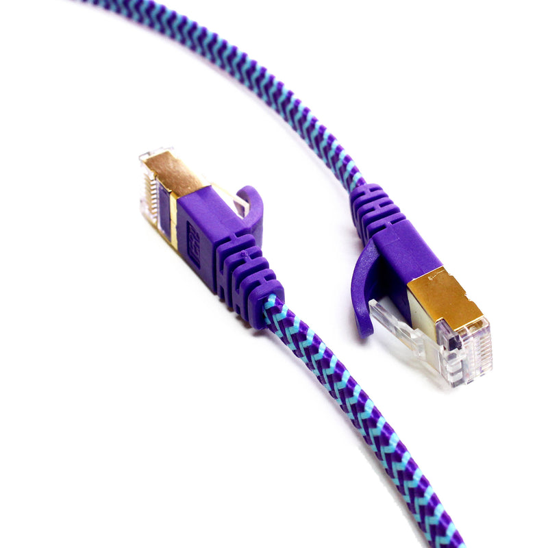 Tera Grand CAT-7 10 Gigabit Ultra Flat Ethernet Patch Braided Cable, 25' (Purple,Blue)