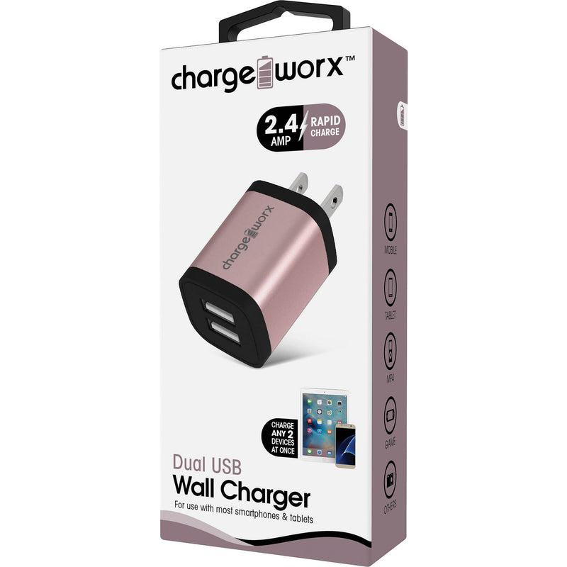 ChargeWorx 2.4A Dual USB Wall Charger (Rose Gold)