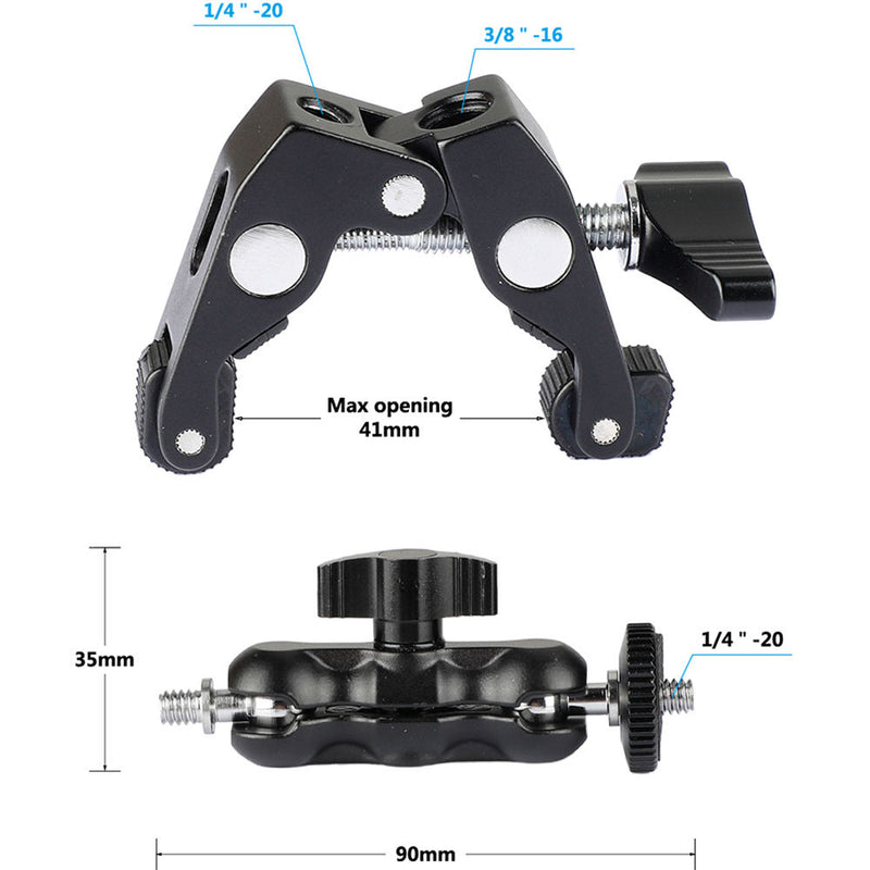 CAMVATE Super Clamp & 3.5" Arm with Dual 1/4"-20 Ball Head Mounts