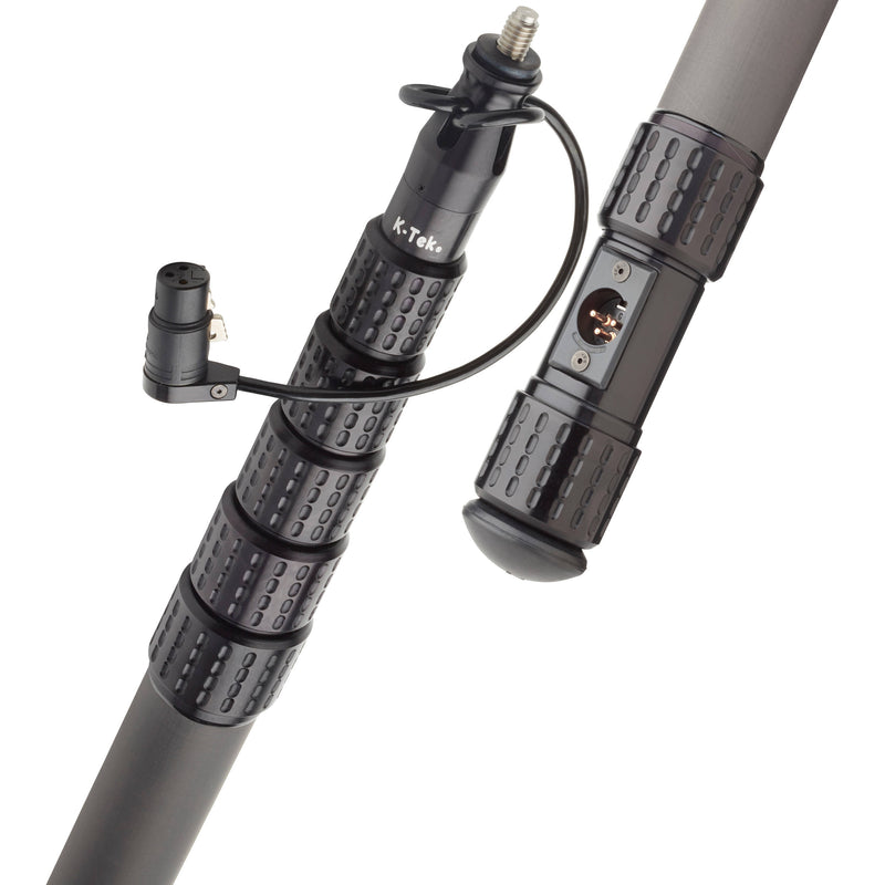 K-Tek KP12CCR 12' KlassicPro Graphite 6-Section Boompole with Internal XLR Coiled Cable, Side Exit