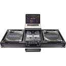 Odyssey Black Low-Profile DJ Coffin with 12" Mixer and Two Turntables, Wheels, and Glide Platform