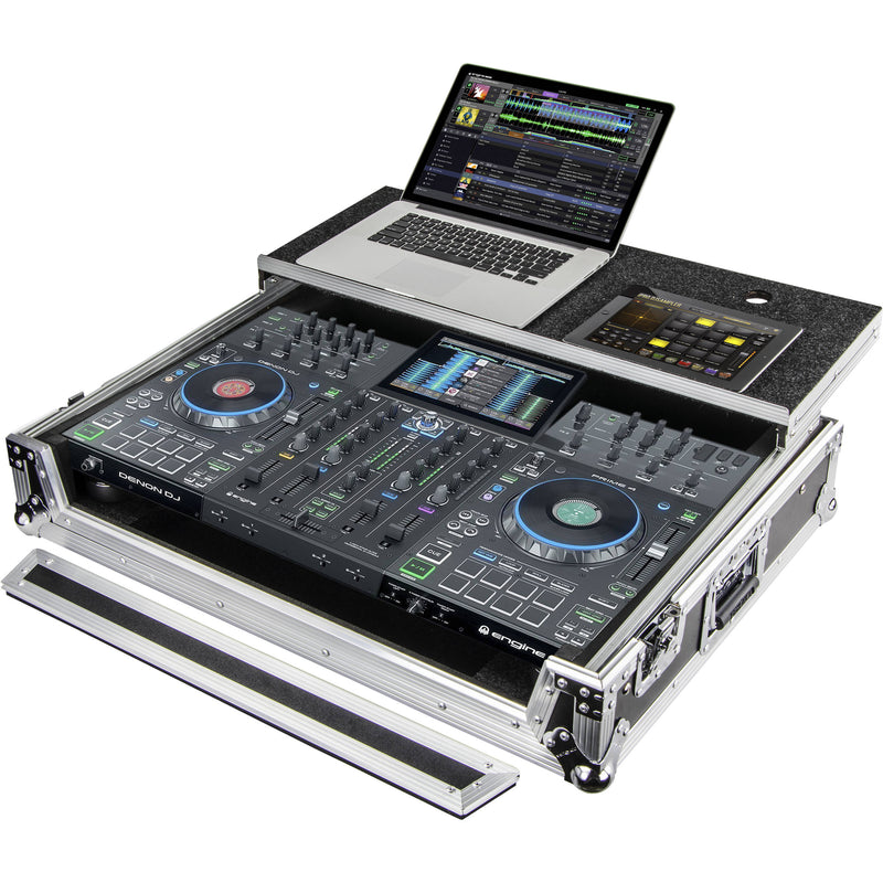 Odyssey Flight Zone Glide Style Case for Denon Prime 4 DJ Controller (Silver and Black)